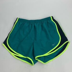 Nike Running Shorts Size Large Teal and neon green Drawstring elastic waist